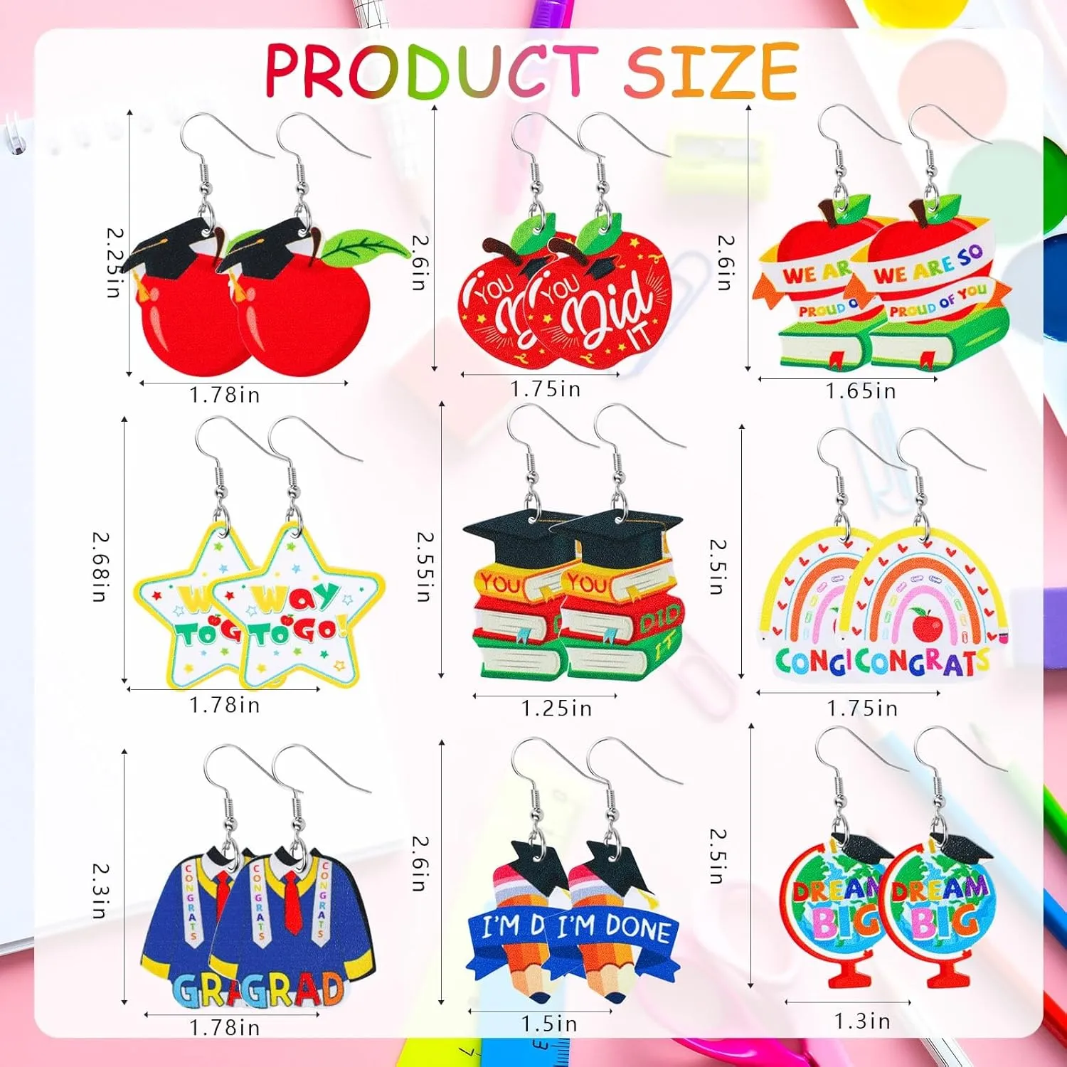 9 Pairs Graduation Earrings for Women Faux Leather Double-Sided Design Earrings