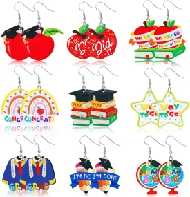 9 Pairs Graduation Earrings for Women Faux Leather Double-Sided Design Earrings