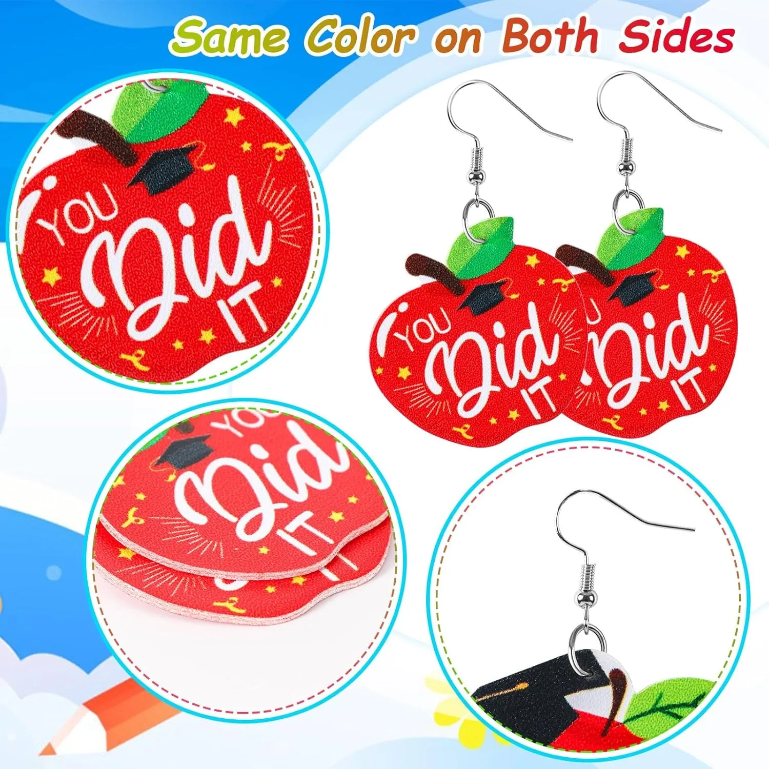 9 Pairs Graduation Earrings for Women Faux Leather Double-Sided Design Earrings