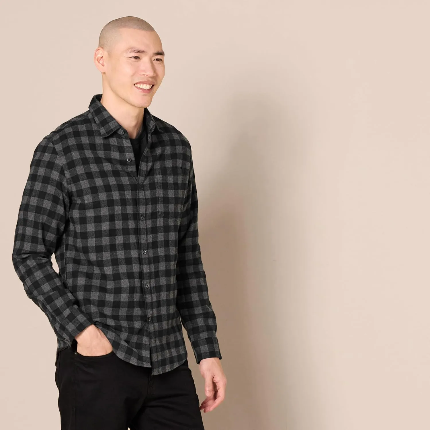 Amazon Essentials Men's Flannel Shirts Long Sleeve, Slim-Fit Button Down Plaid