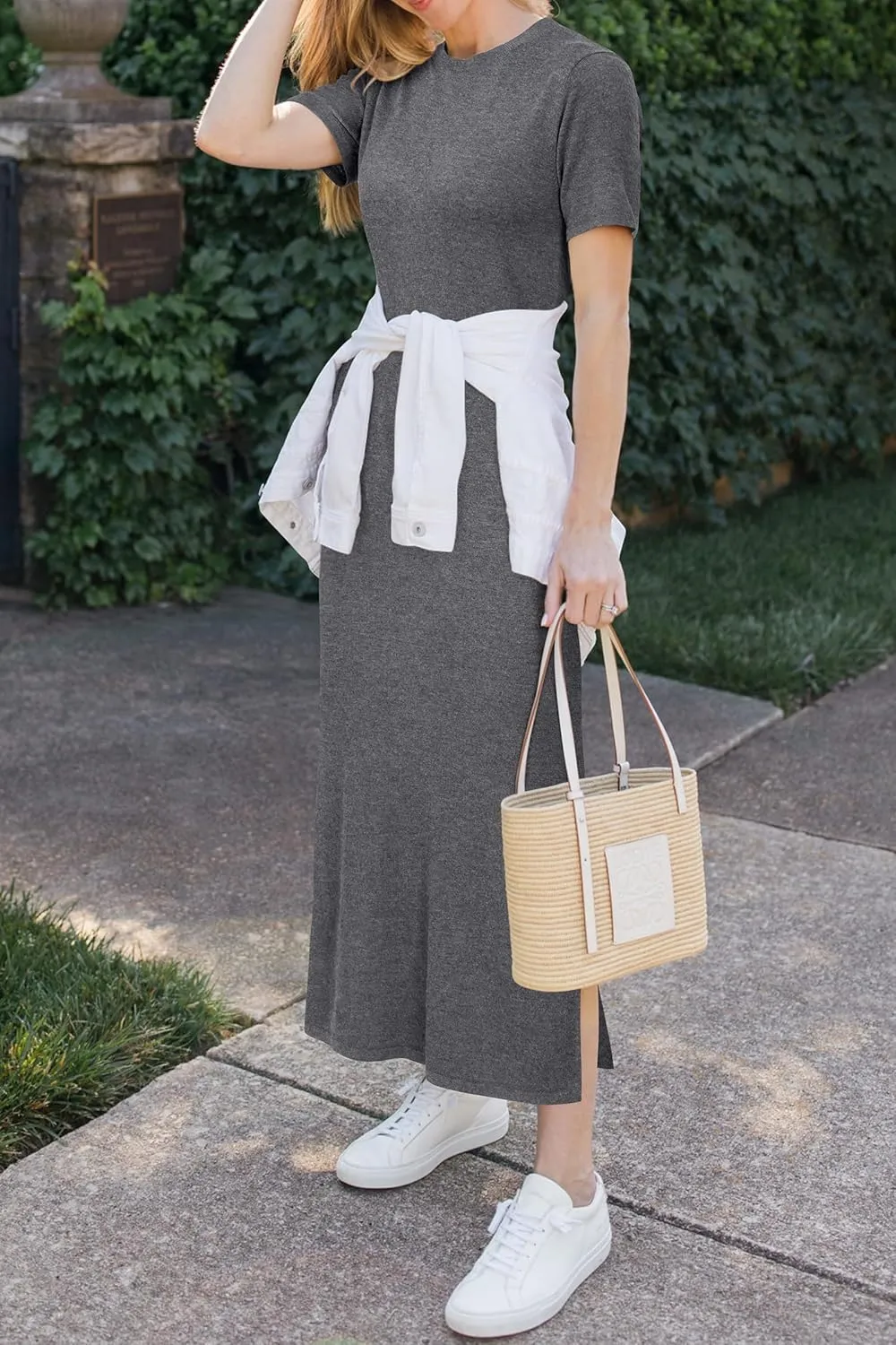 Arach&Cloz Women's Wool Blend Lightweight Summer Casual T Shirts Maxi Dress 2025