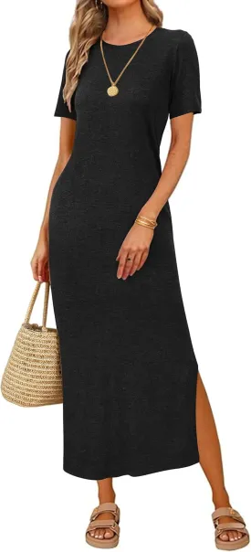 Arach&Cloz Women's Wool Blend Lightweight Summer Casual T Shirts Maxi Dress 2025