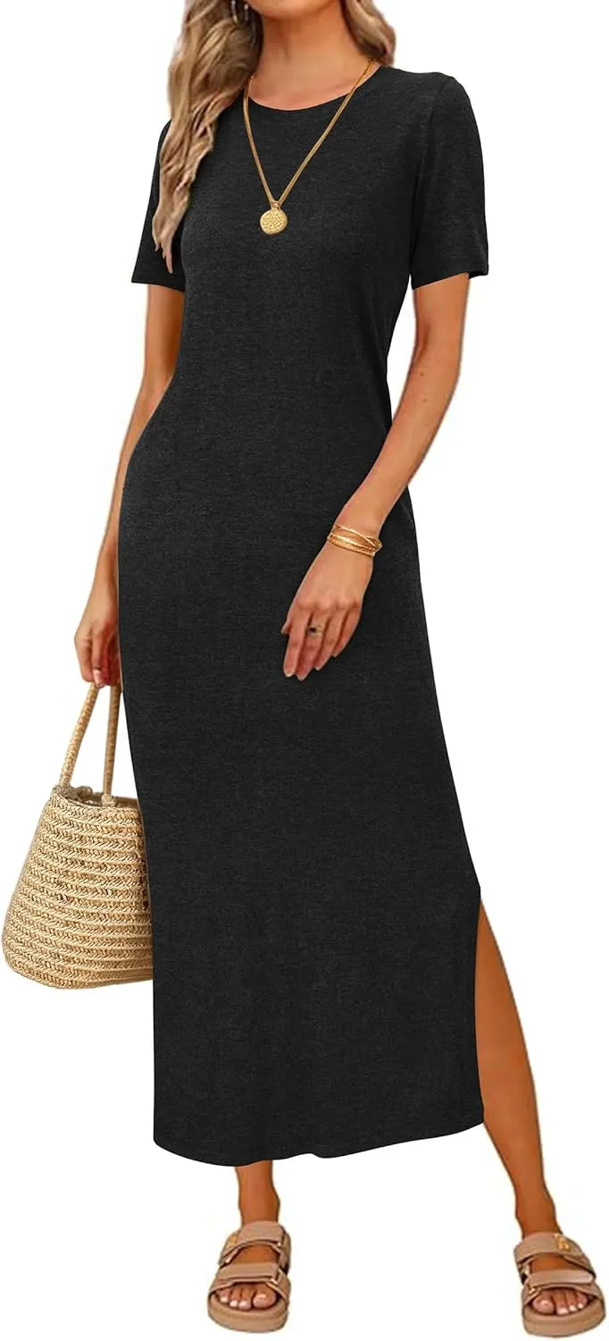 Arach&Cloz Women's Wool Blend Lightweight Summer Casual T Shirts Maxi Dress 2025