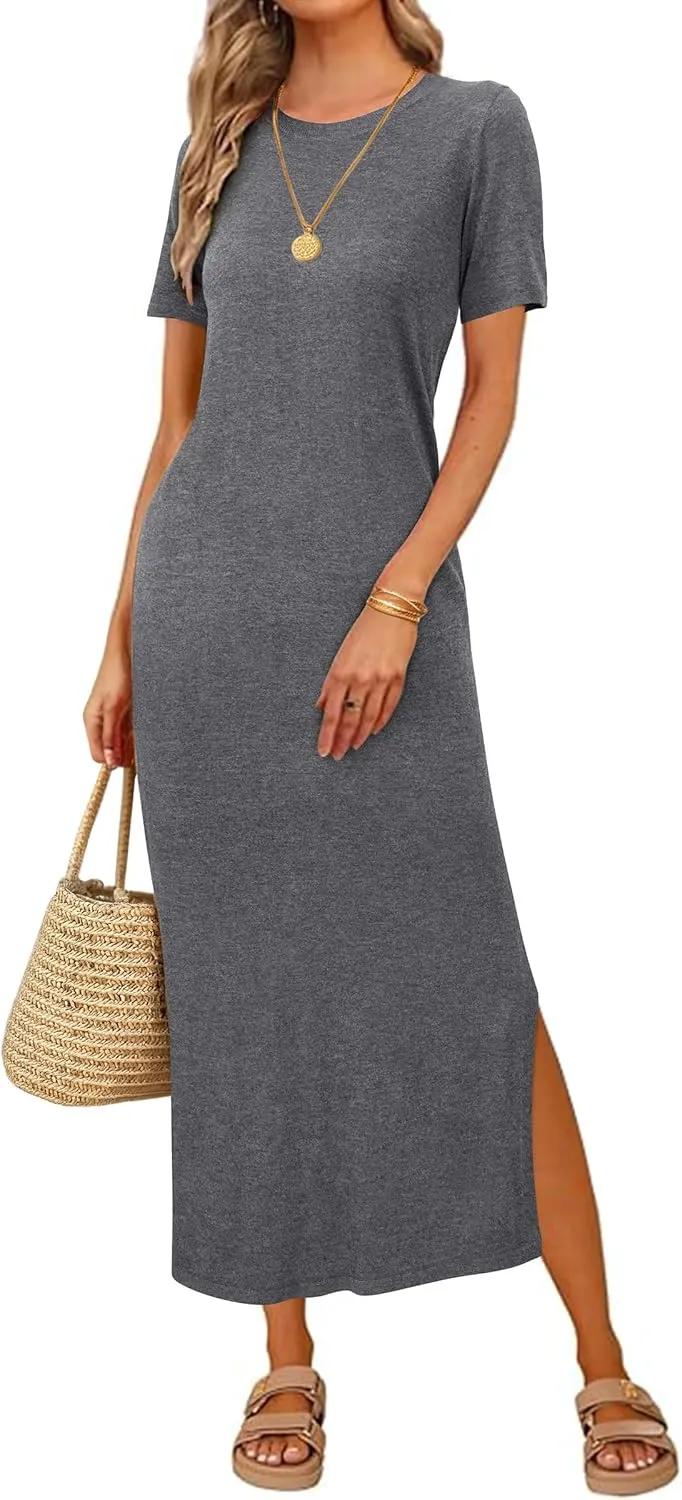 Arach&Cloz Women's Wool Blend Lightweight Summer Casual T Shirts Maxi Dress 2025