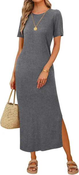 Arach&Cloz Women's Wool Blend Lightweight Summer Casual T Shirts Maxi Dress 2025