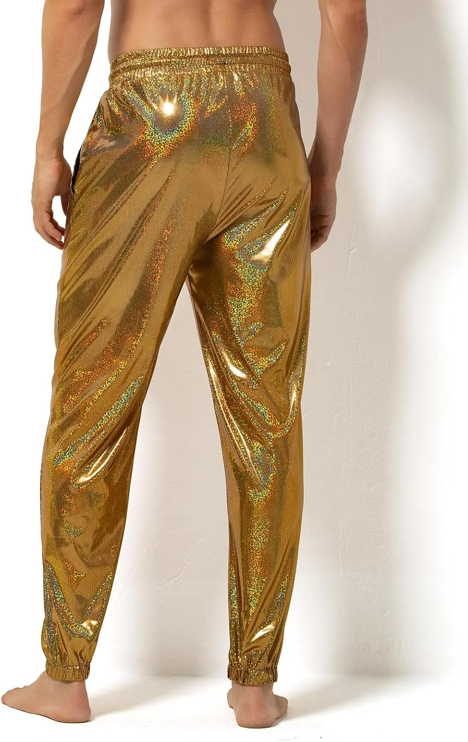 Arjen Kroos Men's Metallic Shiny Jogger Pants Breathable Party Night Club Disco Trousers