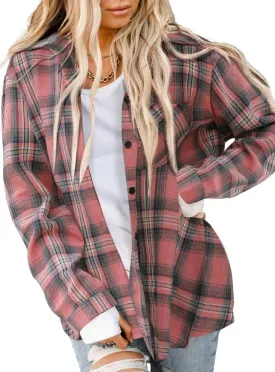 Asiertiy Womens Buffalo Plaid Flannel Shirt Long Sleeve Collar Button Down Blouses Lightweight Tops (S-2XL)