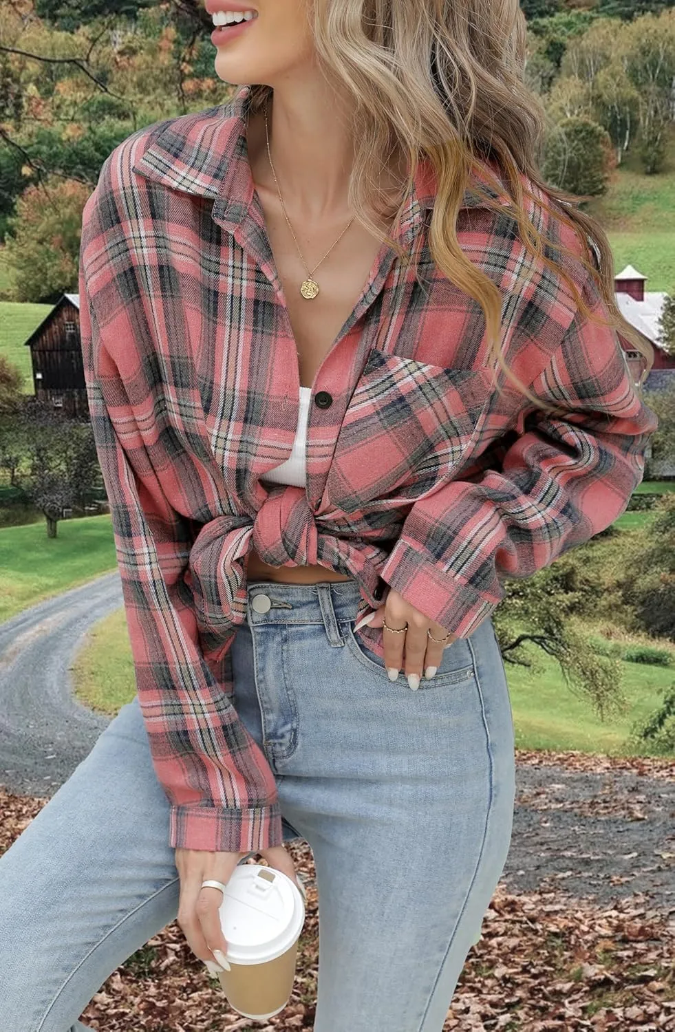 Asiertiy Womens Buffalo Plaid Flannel Shirt Long Sleeve Collar Button Down Blouses Lightweight Tops (S-2XL)