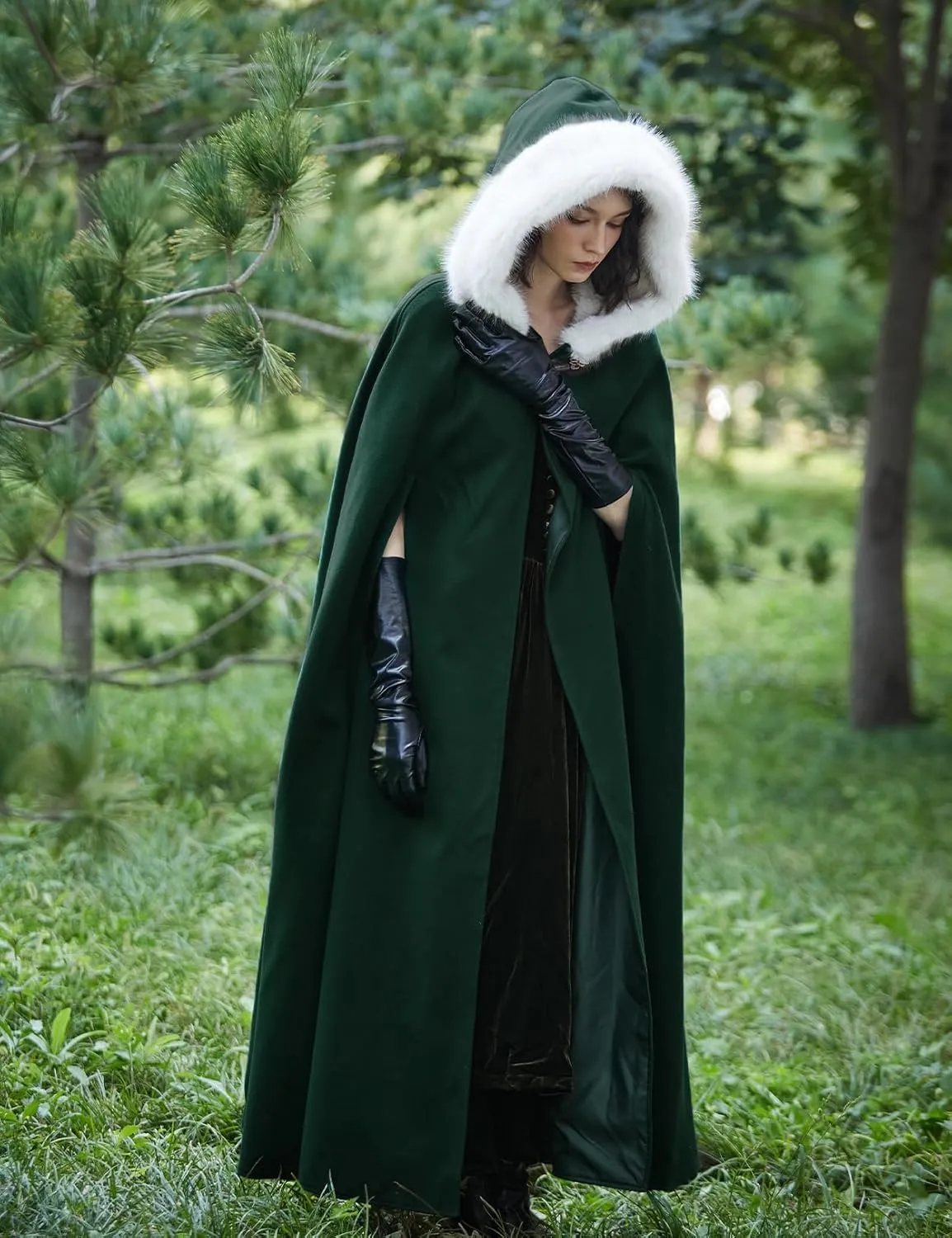 BEAUTELICATE Renaissance Hooded Cloak Cosplay Medieval Wool Blend Halloween Winter