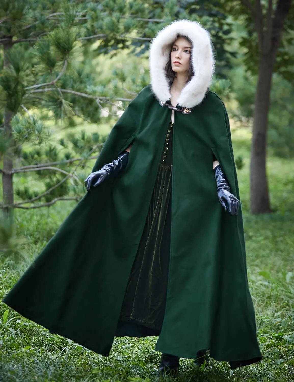 BEAUTELICATE Renaissance Hooded Cloak Cosplay Medieval Wool Blend Halloween Winter