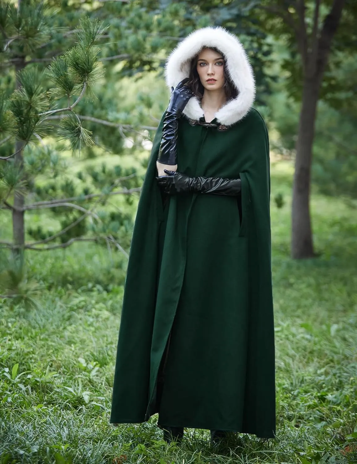 BEAUTELICATE Renaissance Hooded Cloak Cosplay Medieval Wool Blend Halloween Winter