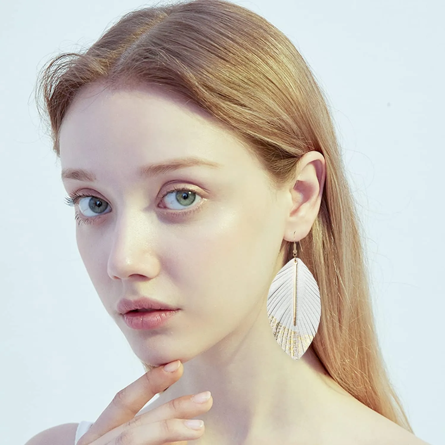 Bohemian Handmade Lightweight Color Large Genuine Soft Leather Fringe Feather Leaf Tear Dangle Drop Earrings for Women Statement