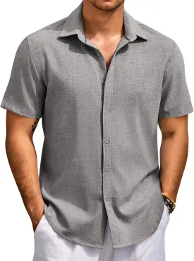 COOFANDY Men's Beach Summer Shirts Linen Texture Shirts Short Sleeve Casual Button Down Shirt