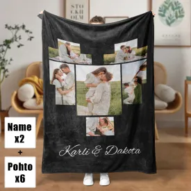 Custom 6 Photos Fleece Blankets Names Blanket for Couple