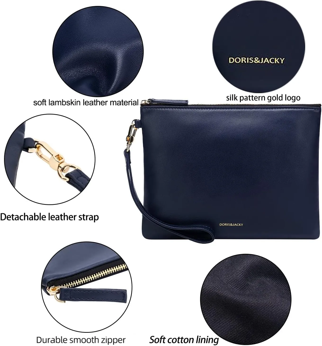 DORIS&JACKY Lambskin Leather Wristlet Clutch Purse For Women Large Soft Designer Wallet With Strap