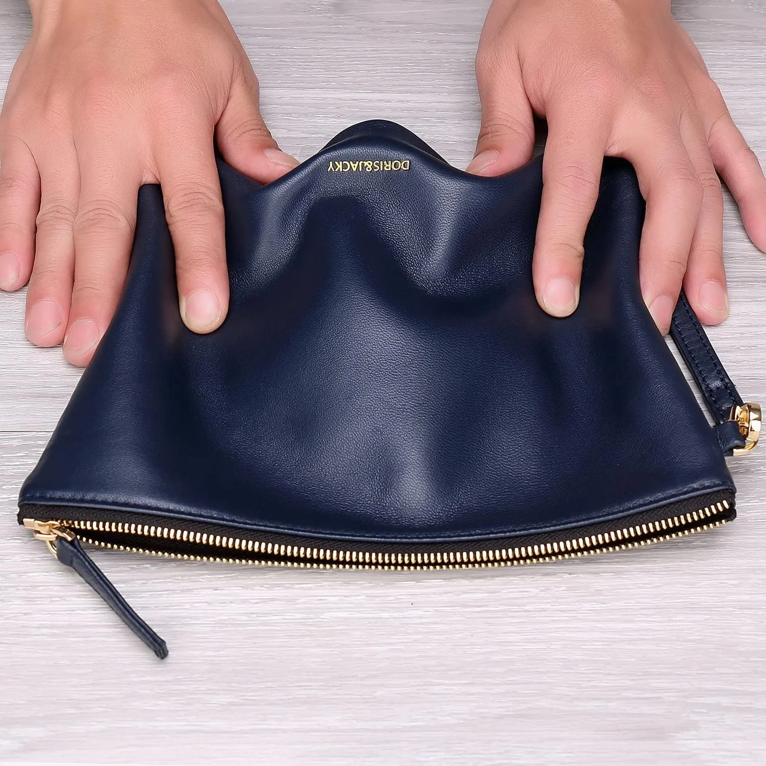 DORIS&JACKY Lambskin Leather Wristlet Clutch Purse For Women Large Soft Designer Wallet With Strap