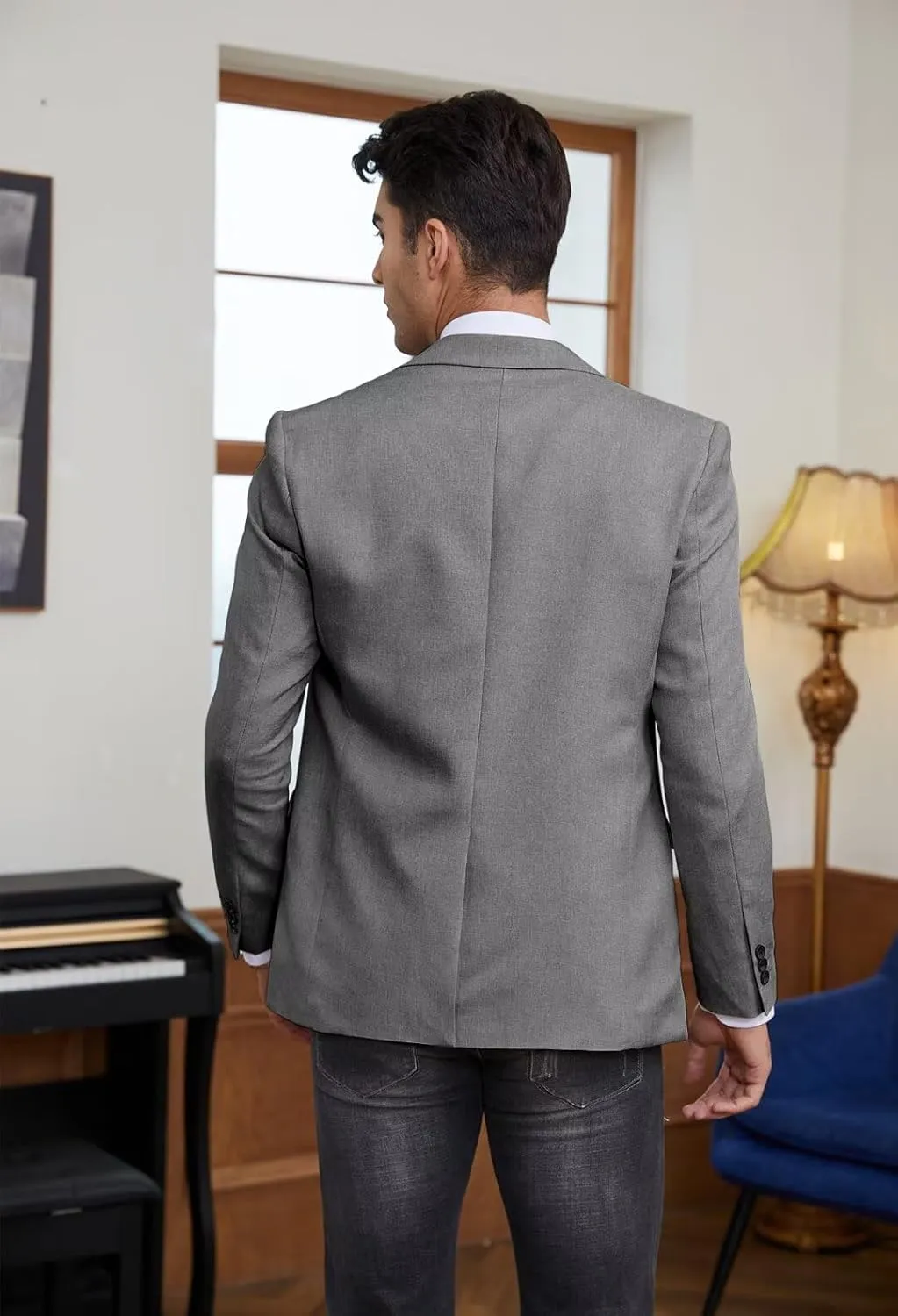 EMERAIDVLN Mens Western Blazer Slim Fit Western Suit Jacket Lightweight Casual Linen Texture One Button Sport Coat