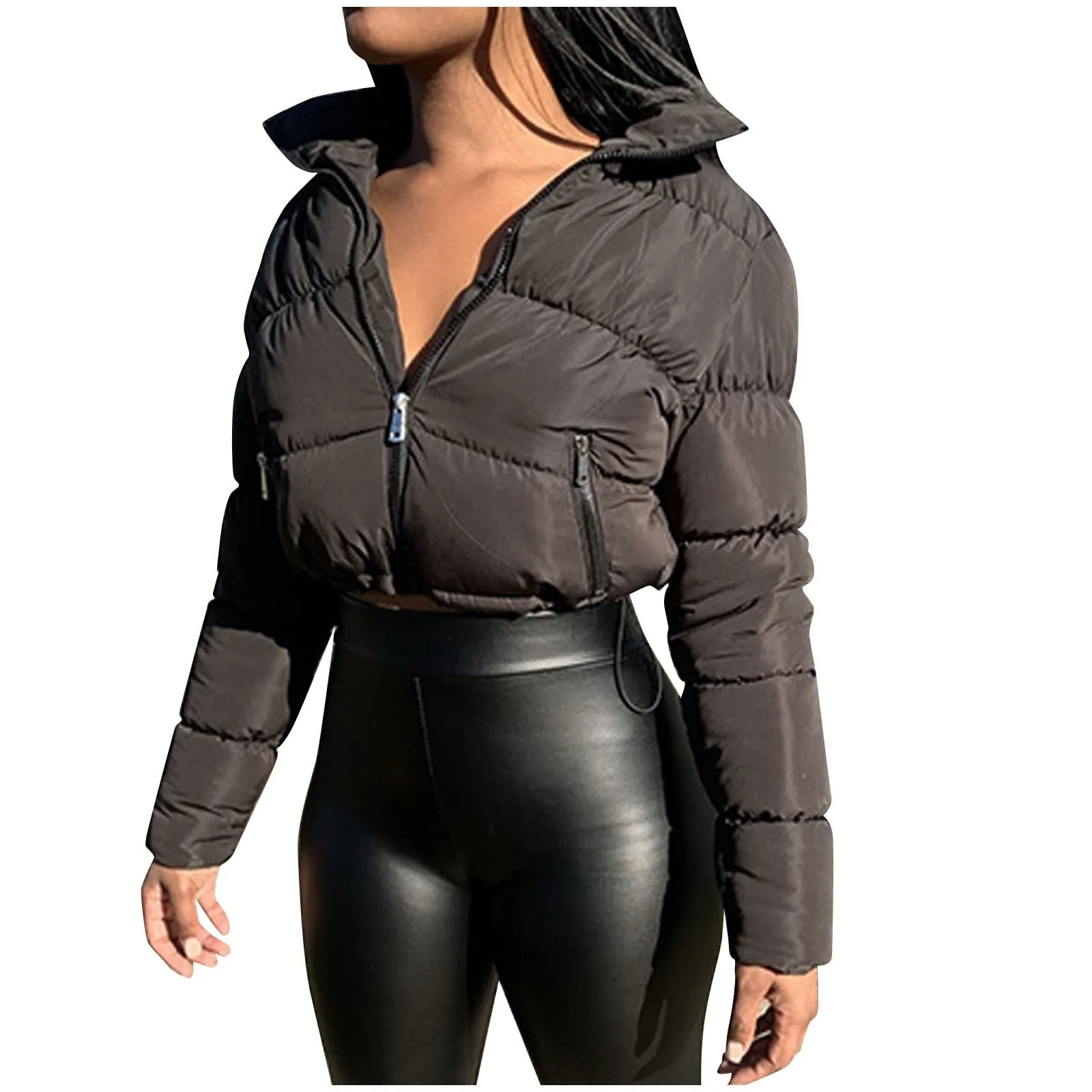 Fashionkova  2022 New Fashion Women Short Bread Down Winter Warm Solid Jacket Stand Up Collar Cardigan Down Jacket Outerwear Padded Coat