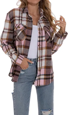 GUANYY Womens Flannel Shirt- Button Down Long Sleeve Shirts Lightweight Plaid Shacket Jacket 2024 Fall Outfits