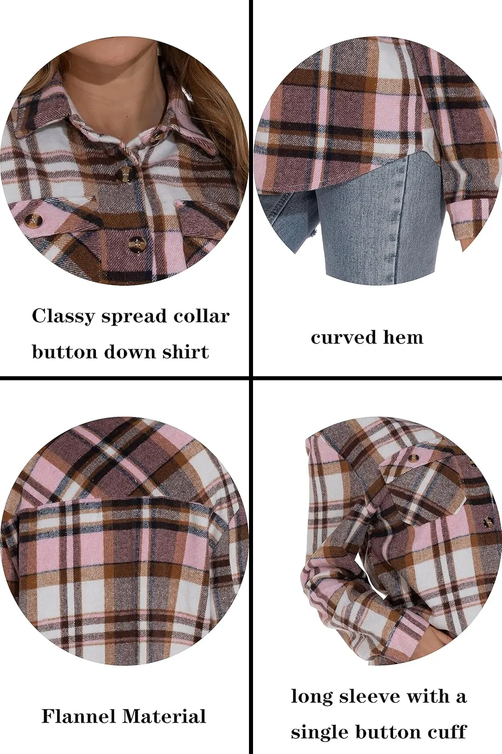GUANYY Womens Flannel Shirt- Button Down Long Sleeve Shirts Lightweight Plaid Shacket Jacket 2024 Fall Outfits