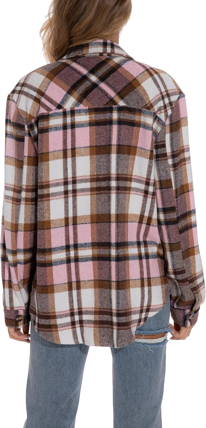 GUANYY Womens Flannel Shirt- Button Down Long Sleeve Shirts Lightweight Plaid Shacket Jacket 2024 Fall Outfits