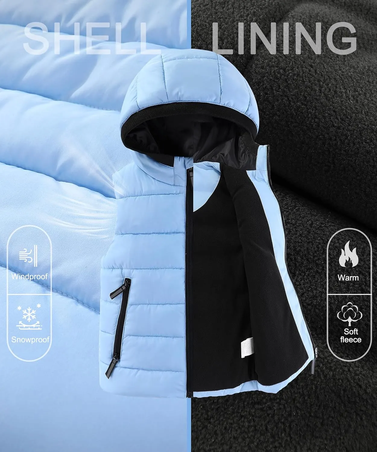 Hiheart Boys Girls Zip-up Fleece Lined Cotton Padded Vest with Hood