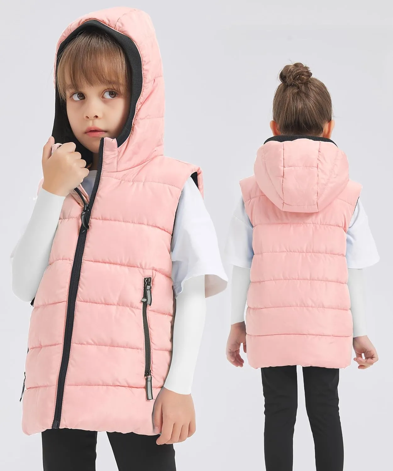 Hiheart Boys Girls Zip-up Fleece Lined Cotton Padded Vest with Hood