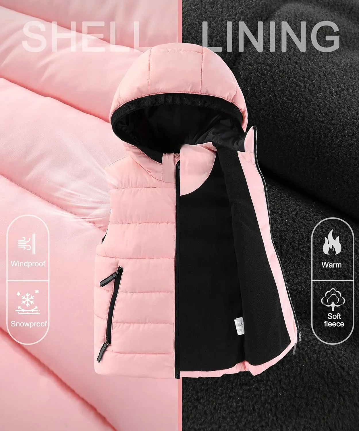 Hiheart Boys Girls Zip-up Fleece Lined Cotton Padded Vest with Hood