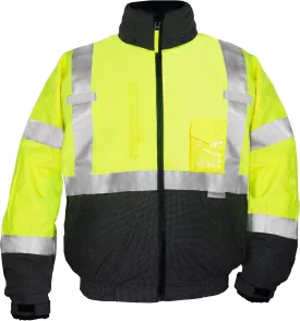 Ironwear 6405 Hi-Visibility Premium Bomber Jacket with Rollaway Hood and Reflective Fabric | ANSI Class 3