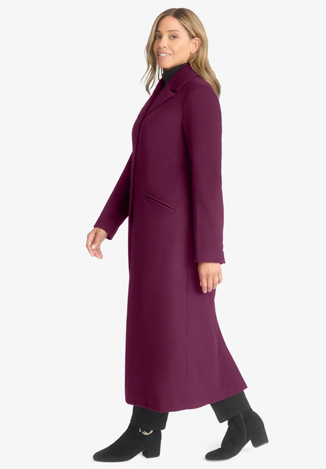 Jessica London Women's Plus Size Full Length Wool Blend Coat