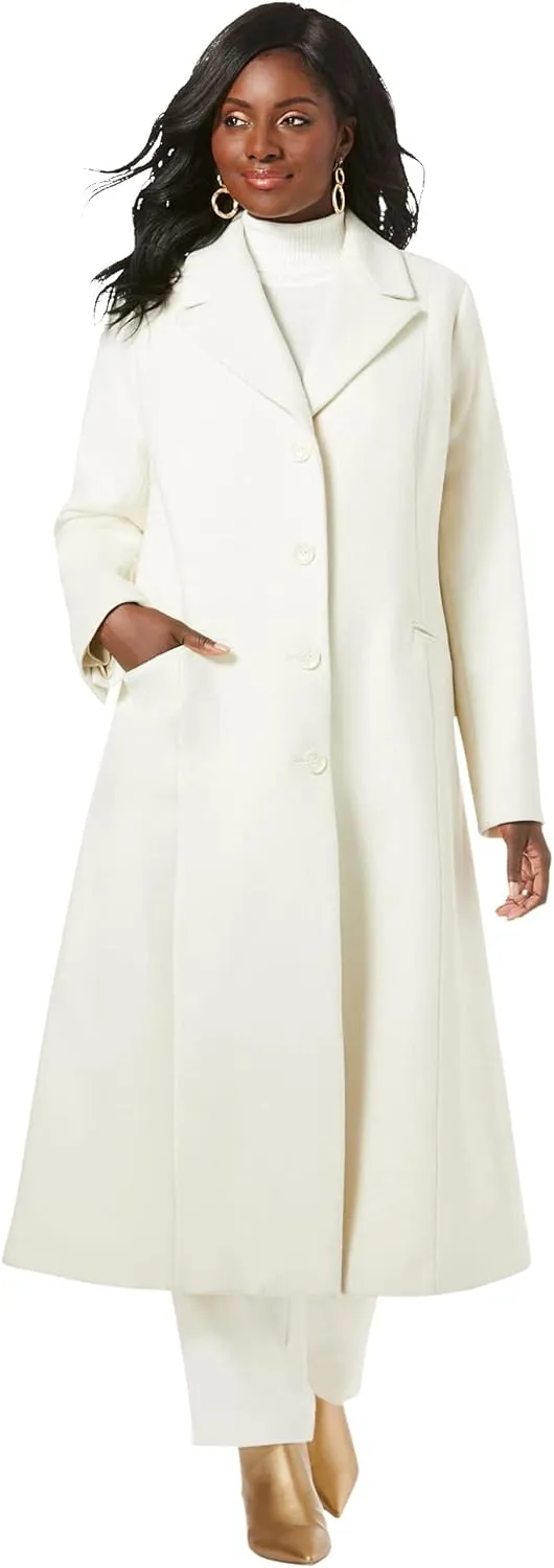 Jessica London Women's Plus Size Full Length Wool Blend Coat