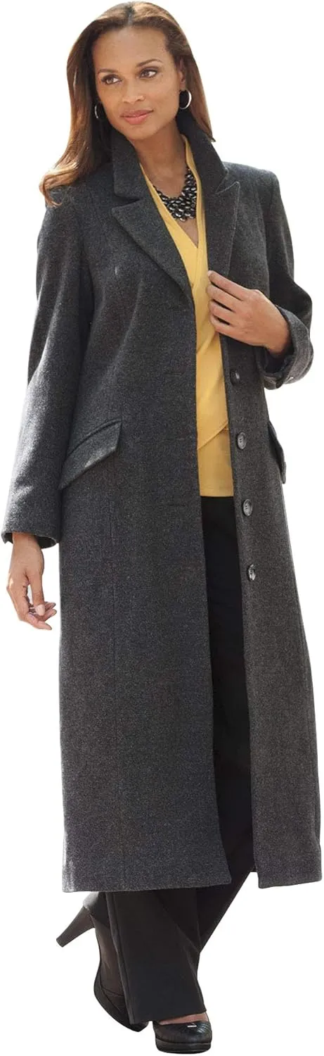 Jessica London Women's Plus Size Full Length Wool Blend Coat