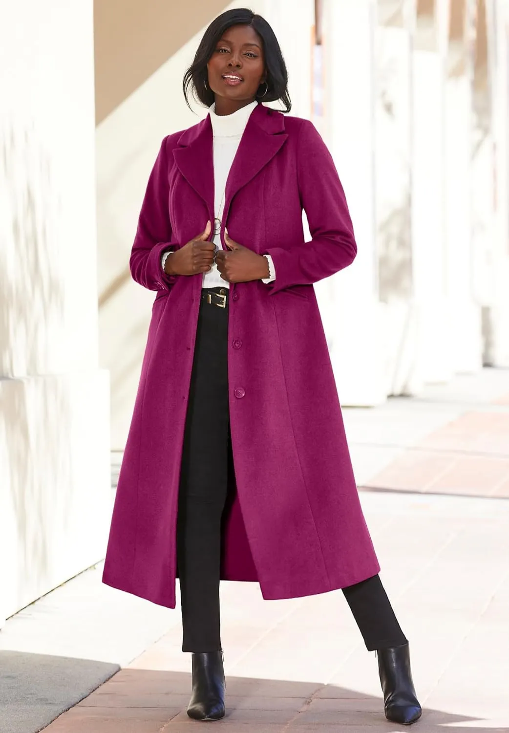 Jessica London Women's Plus Size Full Length Wool Blend Coat