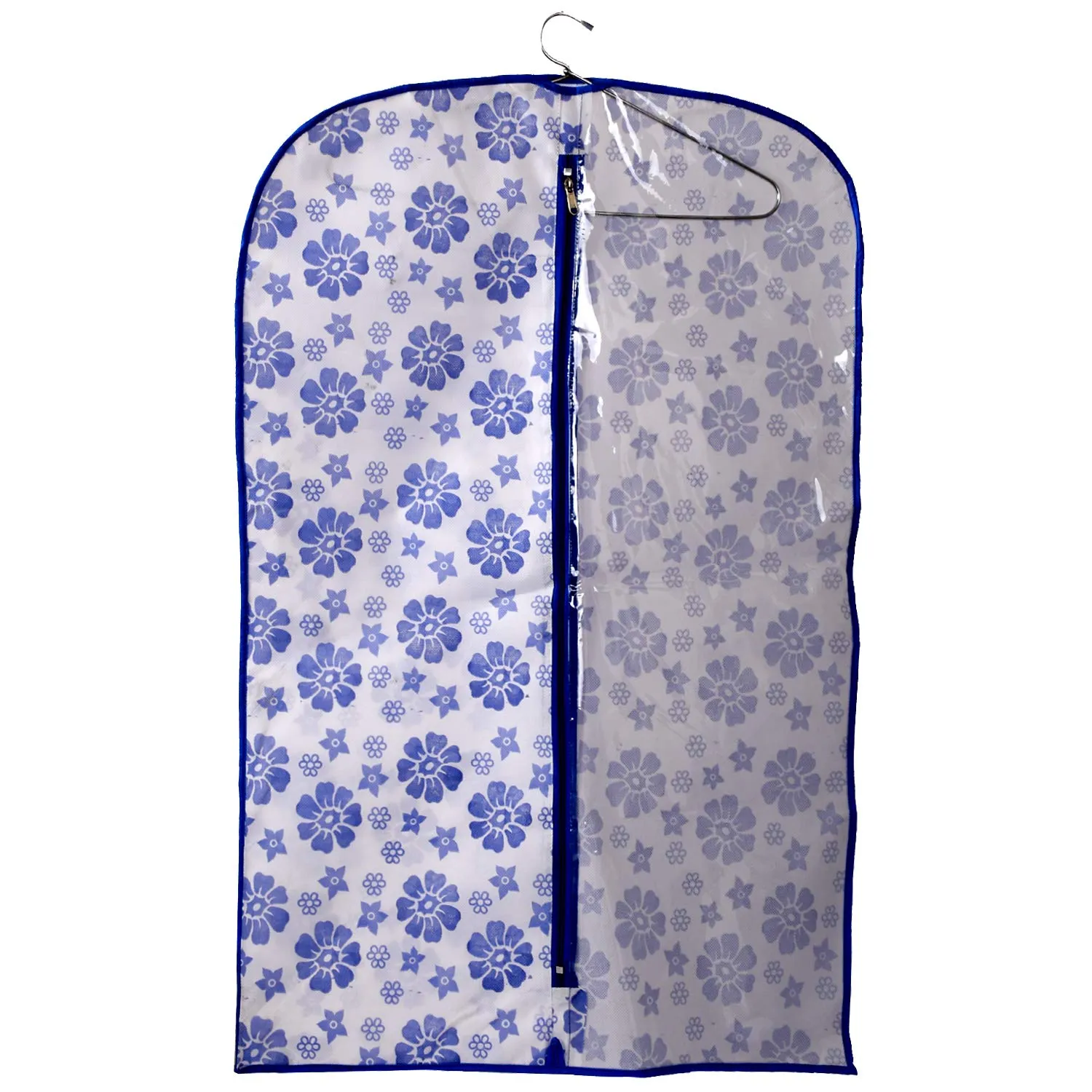 Kuber Industries Flower Printed 9 Pieces Half Transparent Non Woven Men's Coat Blazer Cover (Blue) -CTKTC041887