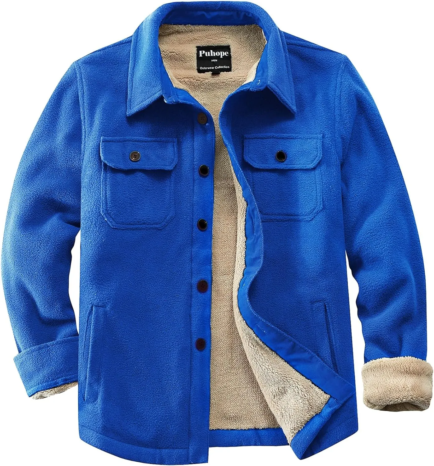 Men's Polar Fleece Warm Sherpa Lined Shirt Jacket for Men Thick Button Down Jacket with Multi Pockets
