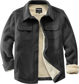 Men's Polar Fleece Warm Sherpa Lined Shirt Jacket for Men Thick Button Down Jacket with Multi Pockets