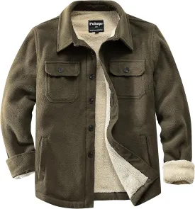 Men's Polar Fleece Warm Sherpa Lined Shirt Jacket for Men Thick Button Down Jacket with Multi Pockets