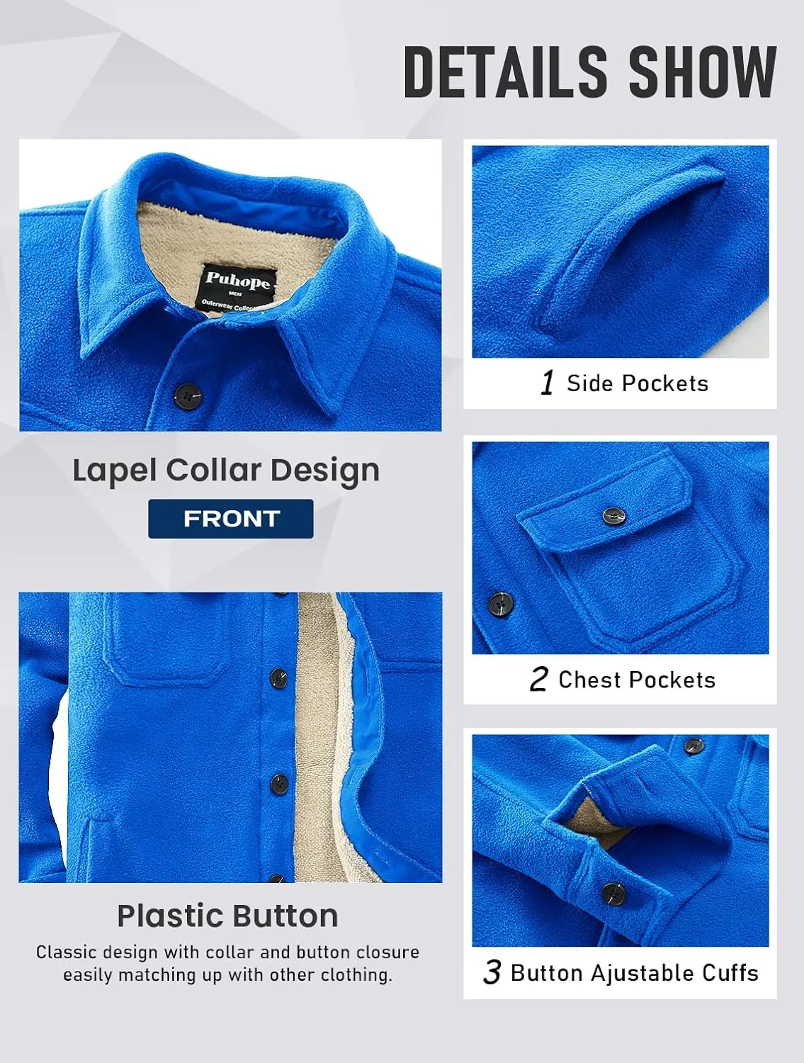 Men's Polar Fleece Warm Sherpa Lined Shirt Jacket for Men Thick Button Down Jacket with Multi Pockets