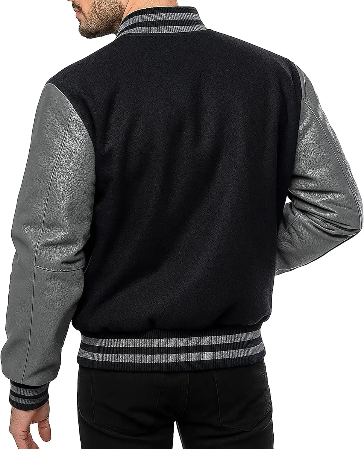 Men's Varsity Jacket Faux Leather Sleeve Wool Blend Letterman Jacket - High School Baseball Bomber Jackets for Men