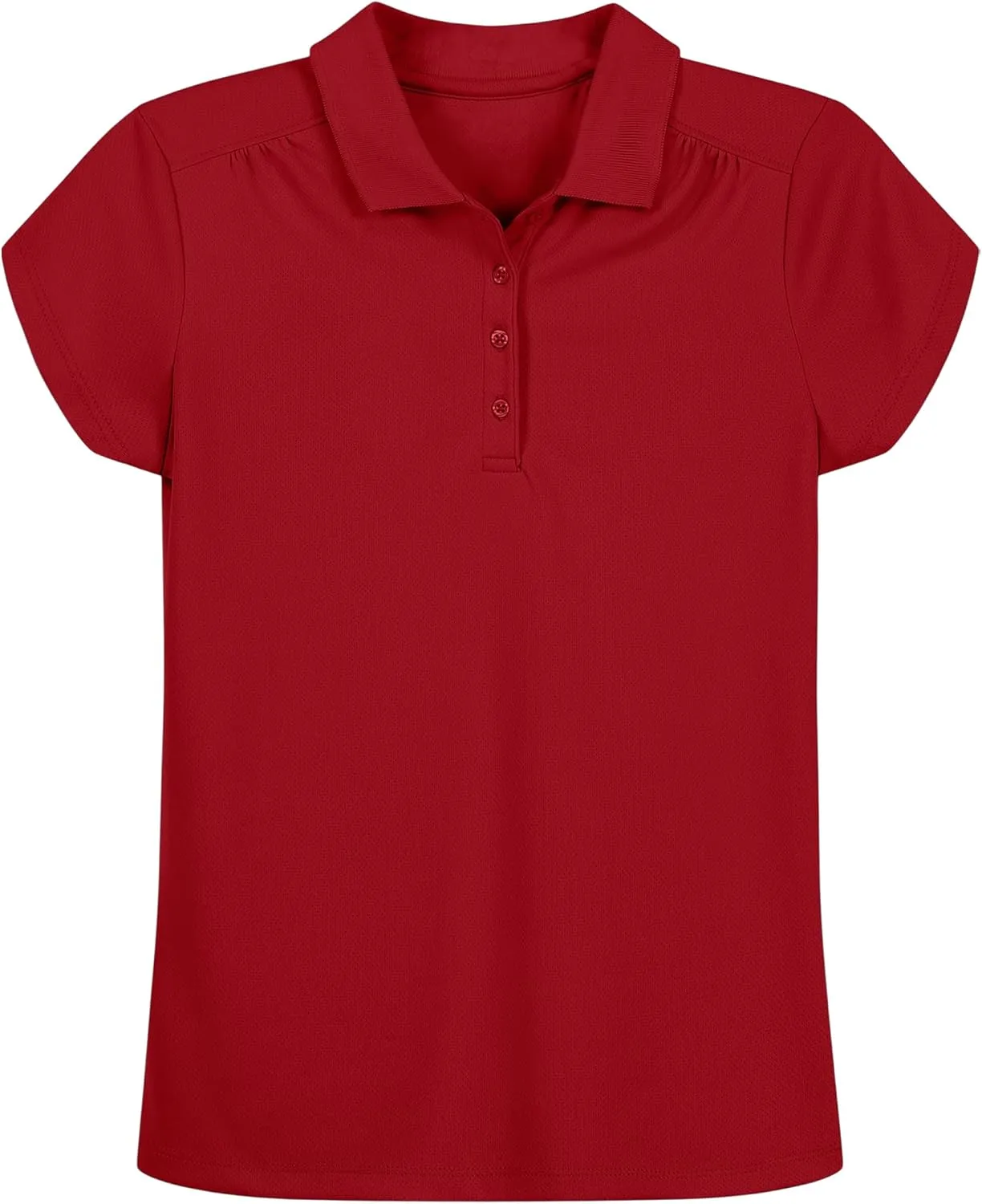 Nautica Girls' School Uniform Short Sleeve Polo Shirt, Button Closure, Moisture Wicking Performance Material, Shirring Detail