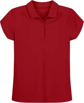 Nautica Girls' School Uniform Short Sleeve Polo Shirt, Button Closure, Moisture Wicking Performance Material, Shirring Detail