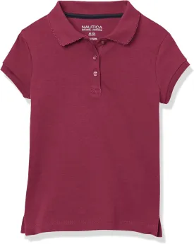 Nautica Girls' School Uniform Short Sleeve Polo Shirt, Button Closure, Soft Pique Fabric