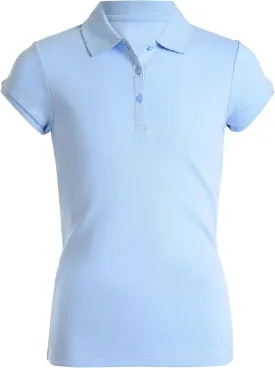 Nautica Girls' School Uniform Short Sleeve Polo Shirt, Button Closure, Soft Pique Fabric