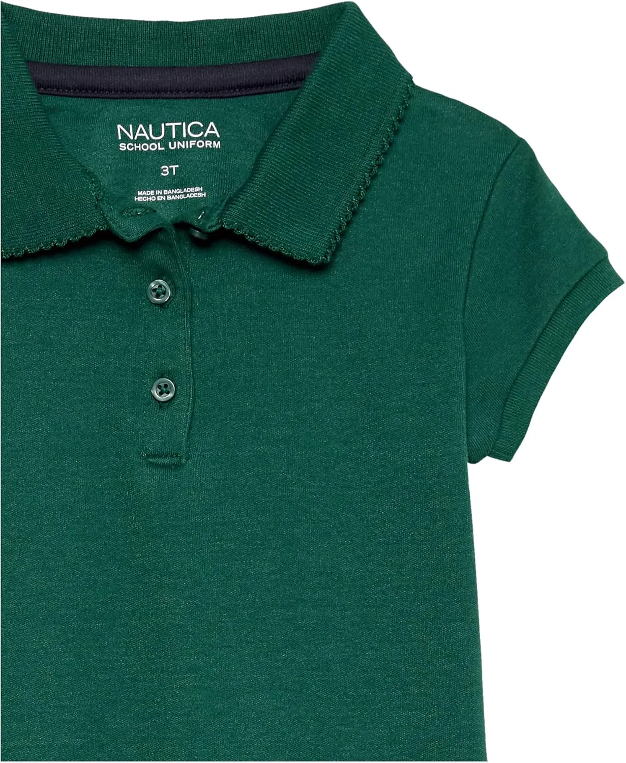 Nautica Girls' School Uniform Short Sleeve Polo Shirt, Button Closure, Soft Pique Fabric