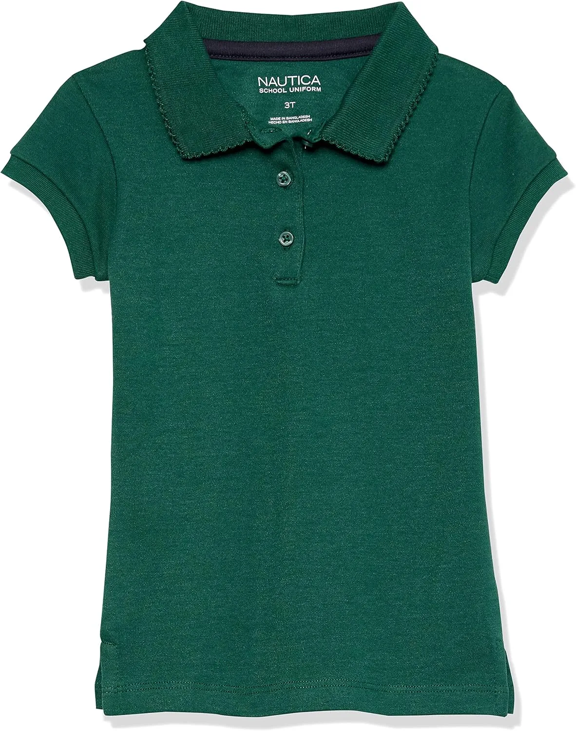 Nautica Girls' School Uniform Short Sleeve Polo Shirt, Button Closure, Soft Pique Fabric