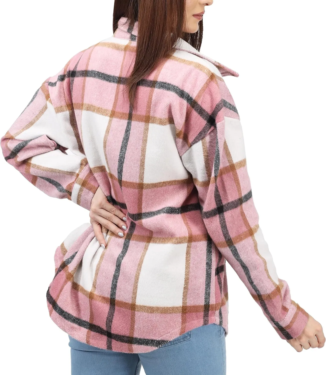 NY Threads Women's Flannel Plaid Shacket Button Down Long Sleeve Loose Fit Shirt Casual Jacket Coat