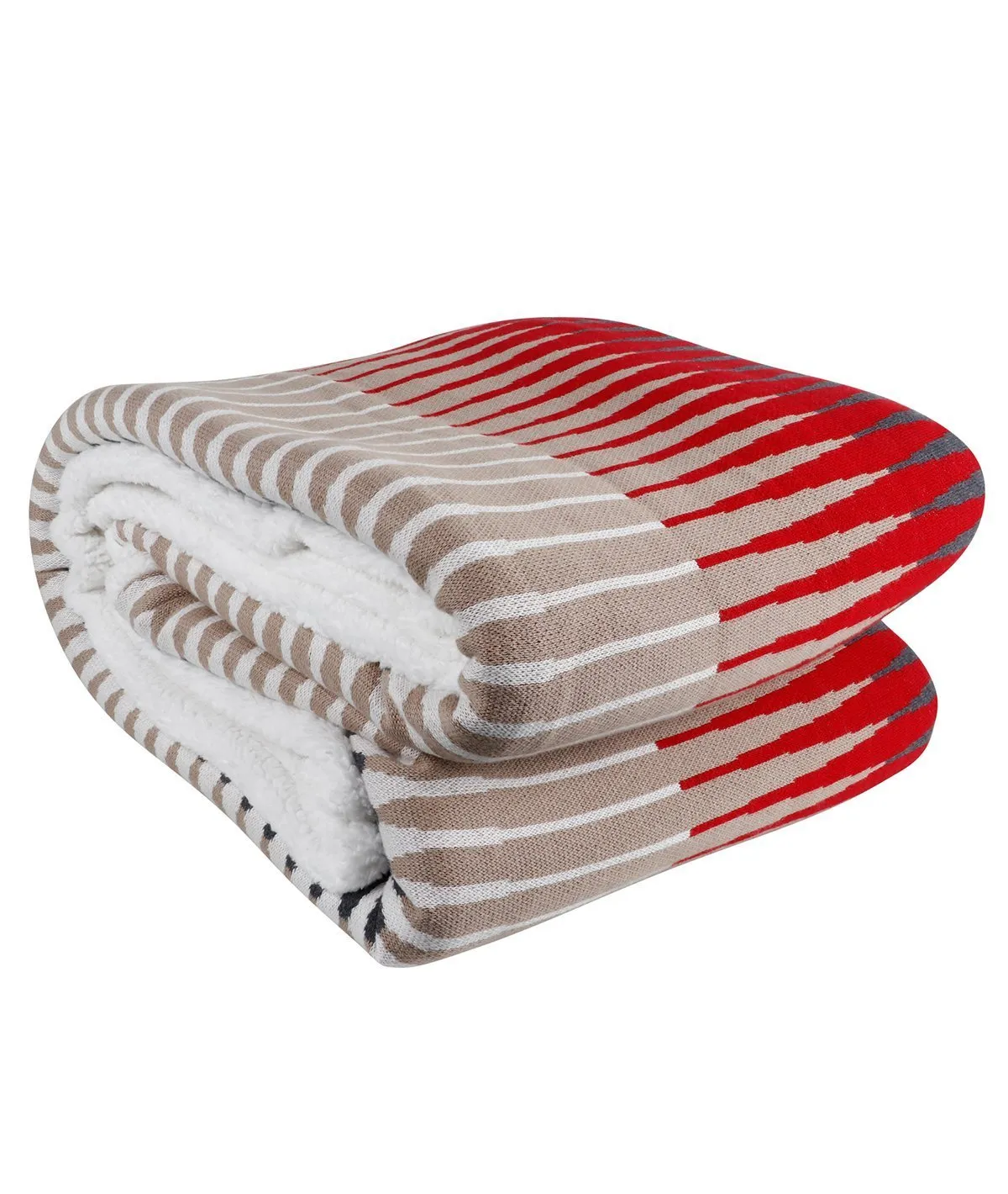 Reda - Multicolor Cotton Knitted Single Bed Blanket layered with Warm Sherpa Fabric