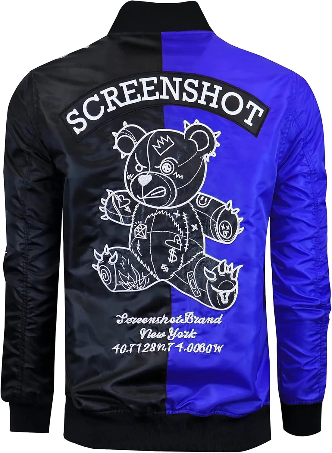 SCREENSHOT Hip-Hop Urban NYC Fashion Padded Bomber Jacket - Quilted Linning Outdoor Streetwear Graffiti Patch Zip Up Top