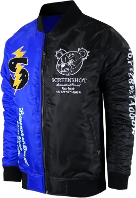 SCREENSHOT Hip-Hop Urban NYC Fashion Padded Bomber Jacket - Quilted Linning Outdoor Streetwear Graffiti Patch Zip Up Top