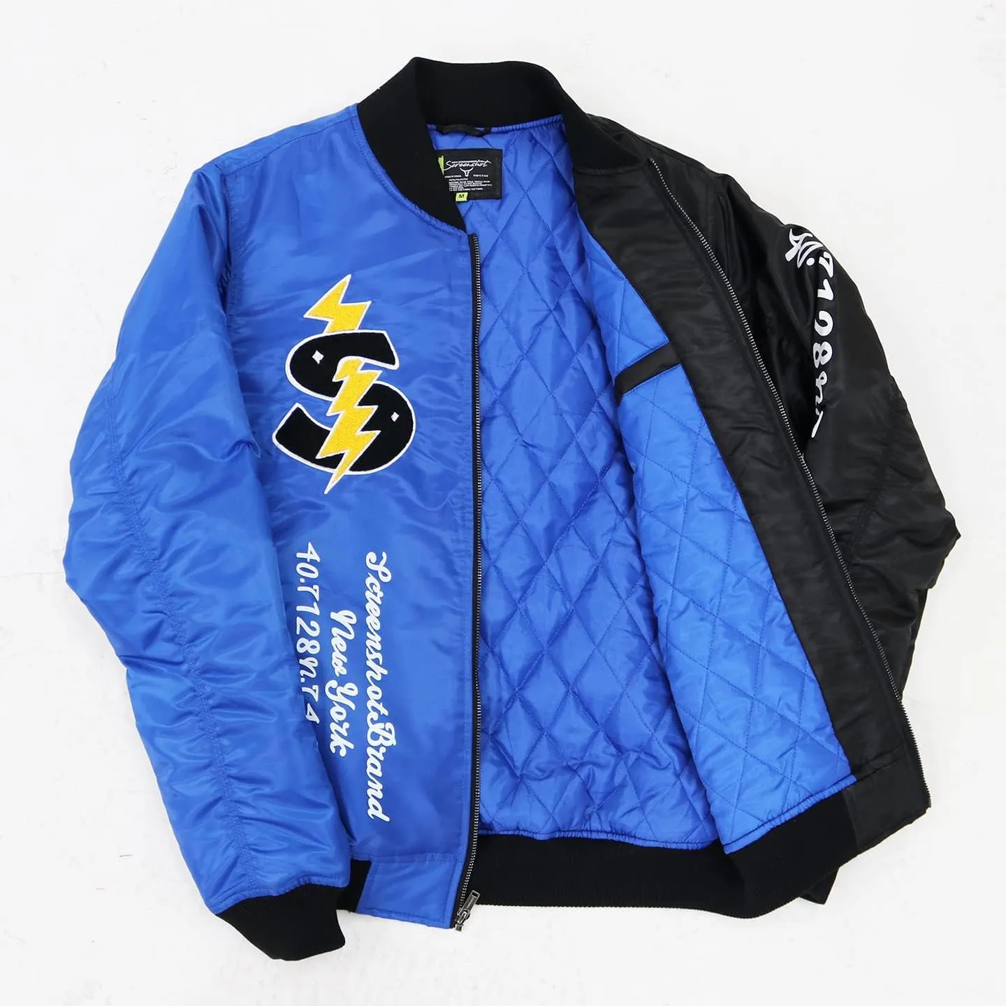 SCREENSHOT Hip-Hop Urban NYC Fashion Padded Bomber Jacket - Quilted Linning Outdoor Streetwear Graffiti Patch Zip Up Top
